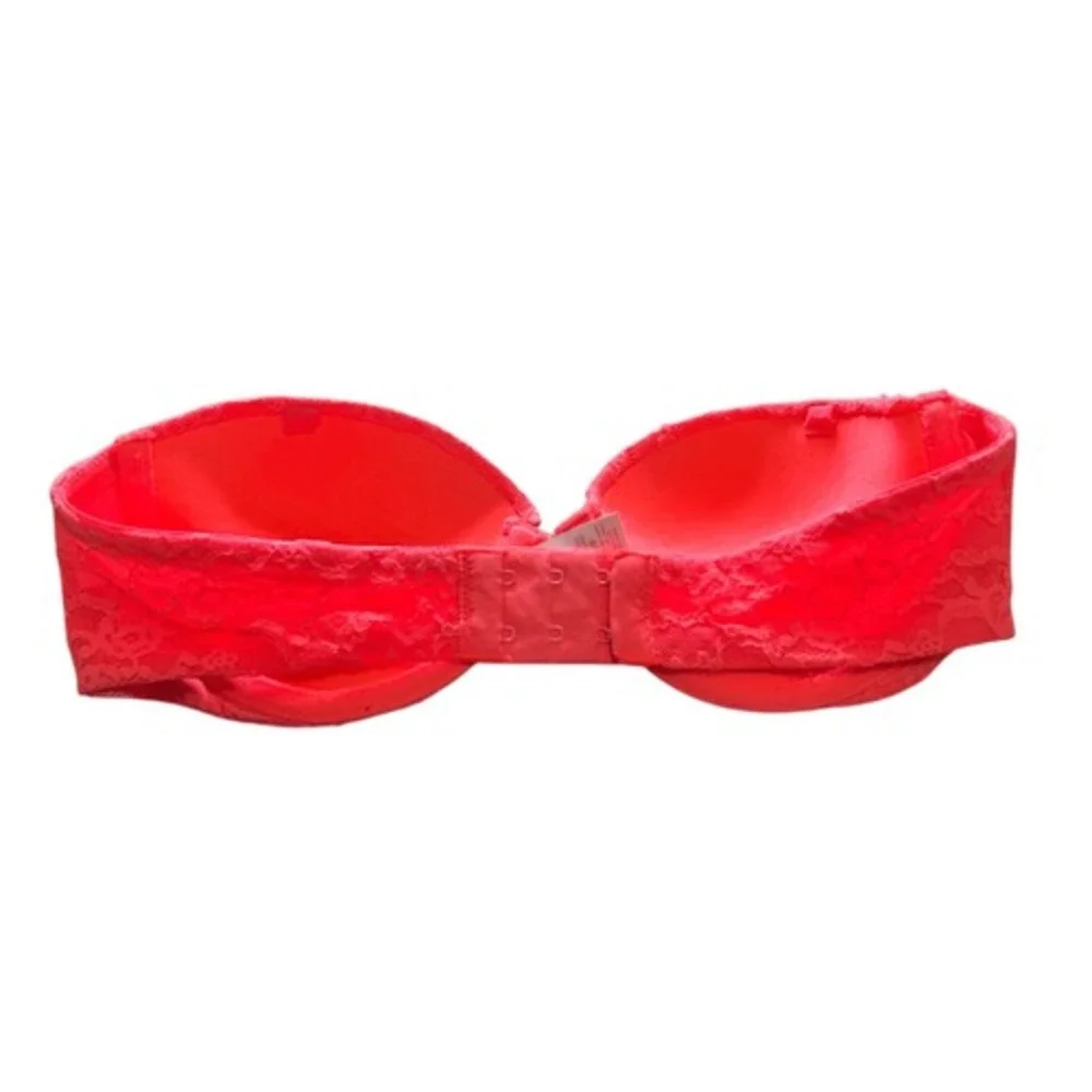 Pink Lace Strapless Bra Bandeau Underwire Padded Lingerie‎